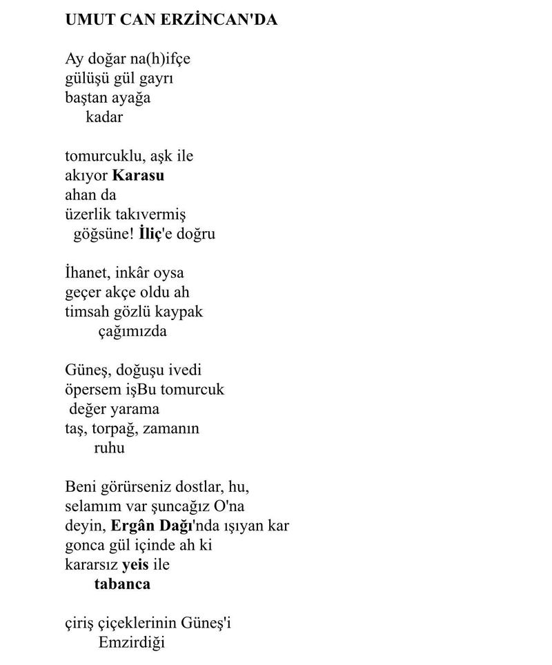 Yeni Bir Üçleme: Kocadağ Liriği, Livane Aşevi, Umut Can Erzincan'da